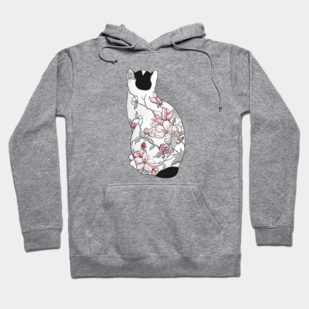 Cat in Apple Blossom Tattoo Hoodie by runcatrun